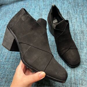 Eileen Fisher Ember Nubuck Leather Heeled Booties in Black Size 9.5 Women's